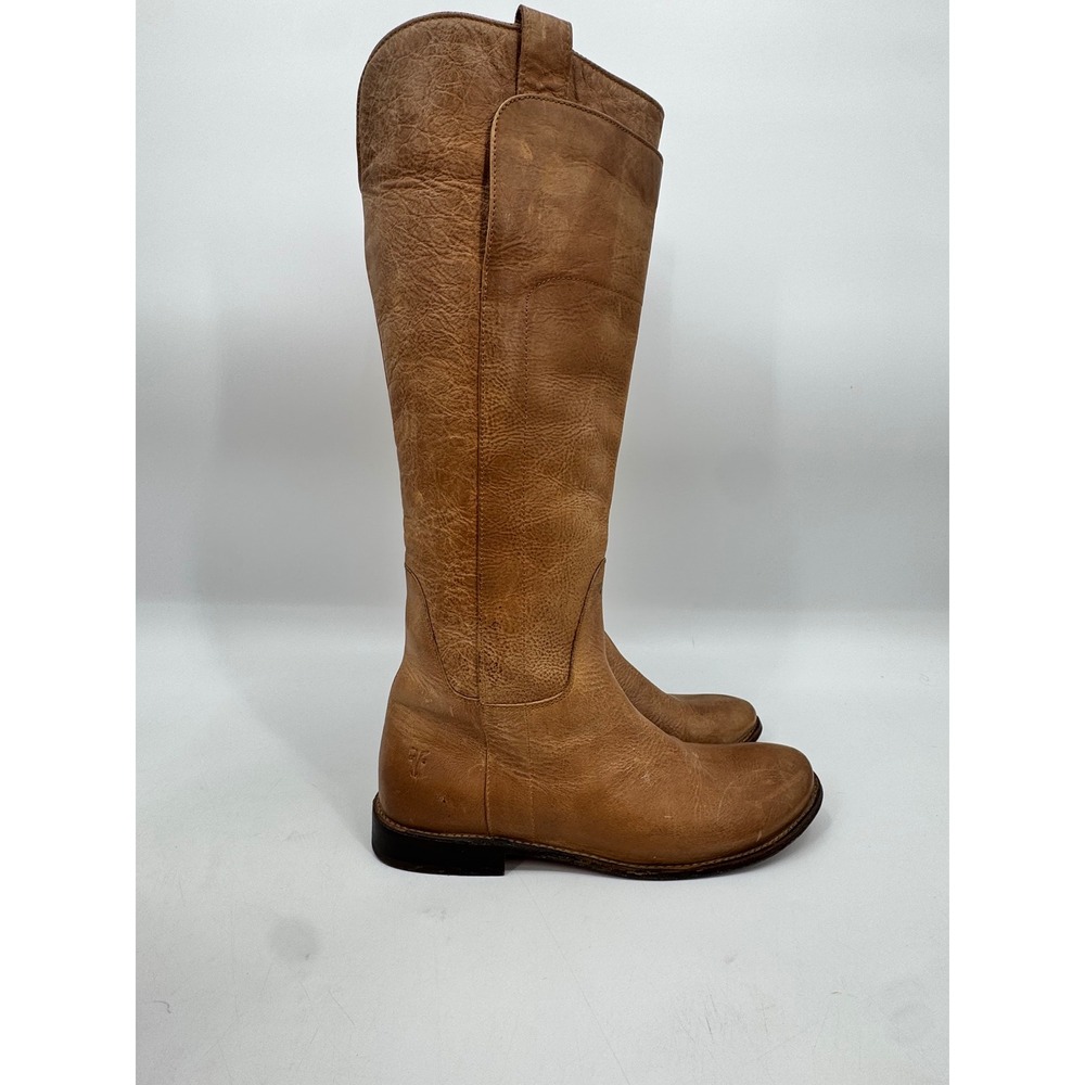 Frye Tall Riding Boots Women 8 Tan Leather Melissa Pull On Low Heel